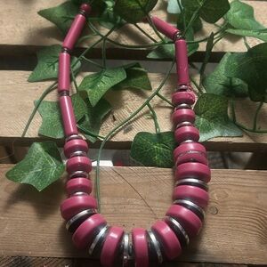 Pink and Silver Beaded Necklace statement piece